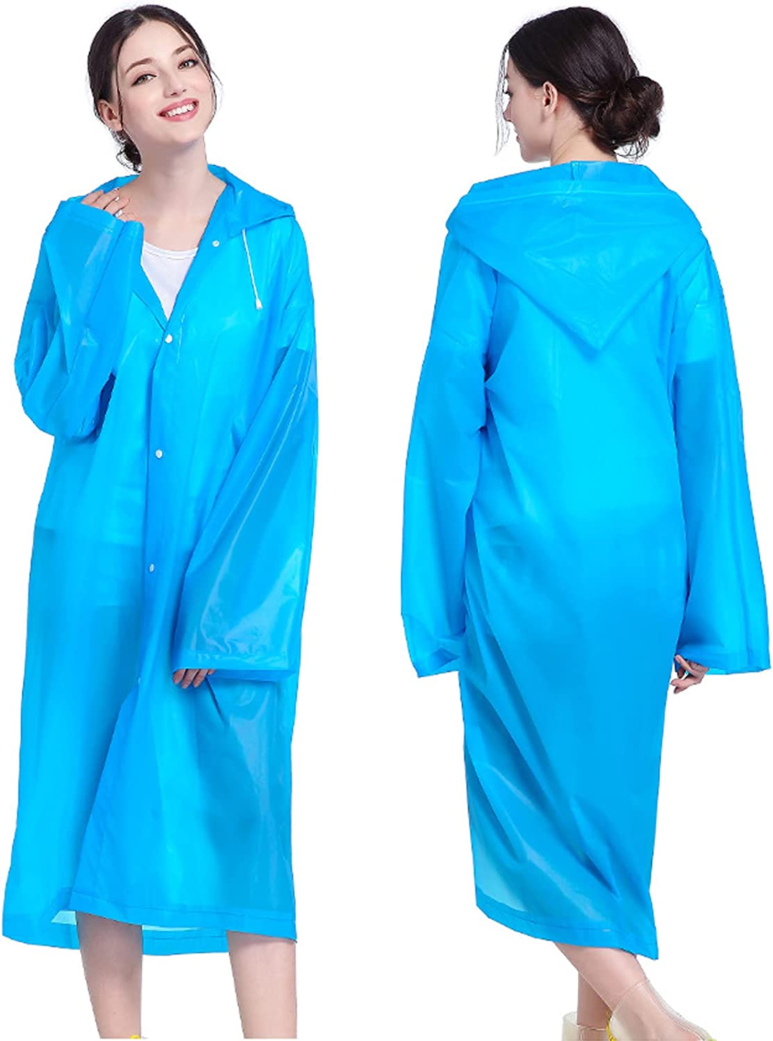 EVA Rain Ponchos for Adults/Kids, 2 Pack Reusable Raincoats with Hoods and Sleeves Lightweight Rain Jacket