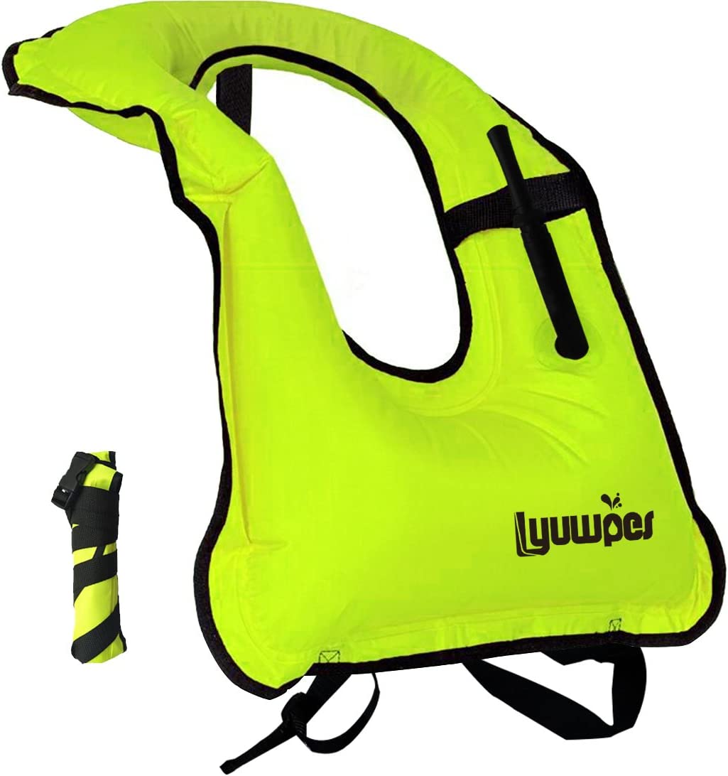Inflatable Snorkel Vest Adult Snorkeling Jackets Free Diving Swimming Safety Load Up to 220 Ibs