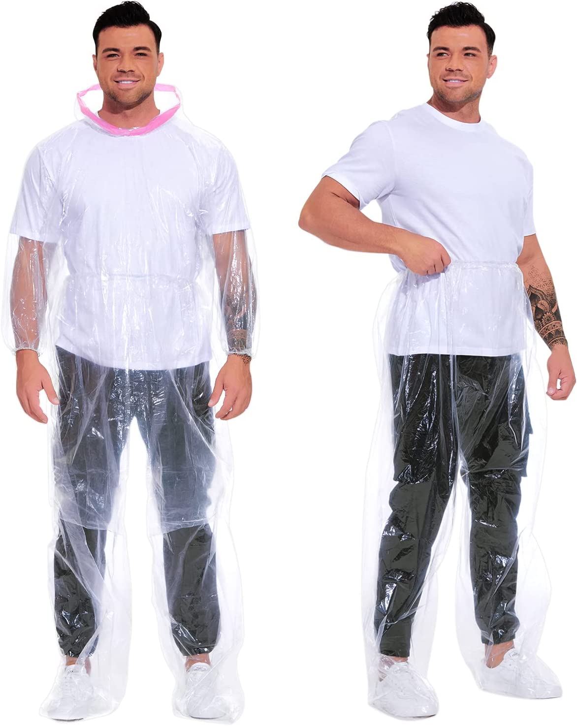 Molirex Raincoat Set Disposable 2 Pack Plus Size Adult Rain Ponchos with Drawstring Hood Rain Coats Emergency Waterproof Raincoats Rainpants Suit