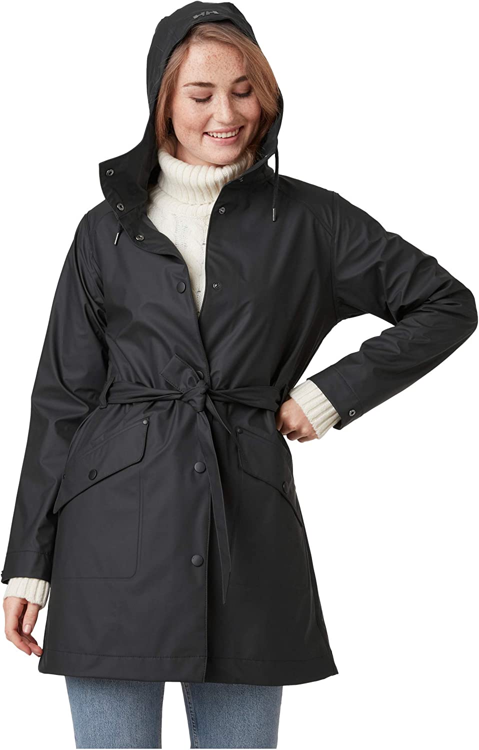 Helly-Hansen Women’s Kirkwall II Waterproof Belted Rain Coat with Hood, 991 Black, X-Large