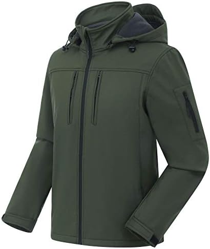 CREATMO US Men’s Softshell Military Jacket With Removable Hood, Fleece Lined and Water Repellent Outdoor Reflective Coat