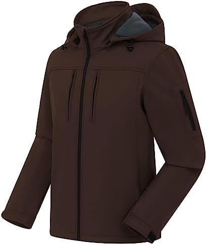 CREATMO US Men’s Softshell Military Jacket With Removable Hood, Fleece Lined and Water Repellent Outdoor Reflective Coat