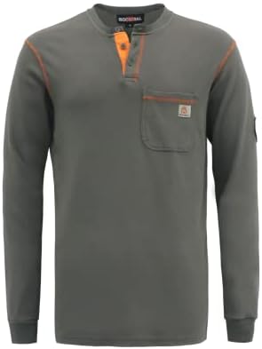 BOCOMAL FR Shirts Flame Resistant Shirts FR T Shirt NFPA2112/CAT2 7oz Men’s Long Sleeve Fire Retardant Henley Shirts