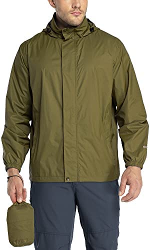33,000ft Packable Rain Jacket Men’s Lightweight Waterproof Rain Shell Jacket Raincoat with Hood for Golf Cycling Windbreaker