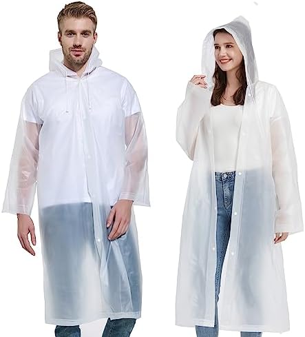 YDYJKI Rain Ponchos for Adults Reusable 2 Pcs Raincoats Emergency for Women Men with Hood and Drawstring Suitable for Theme Parks Rainy Days Water Rides Camping Riding Hiking Fishing