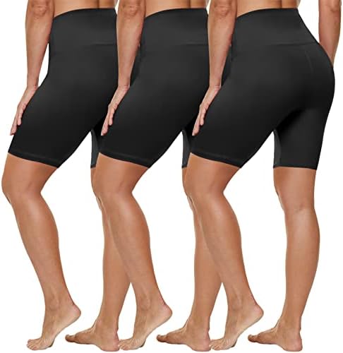 HLTPRO 3 Pack Biker Shorts for Women(Reg & Plus Size) – 8″/5″ High Waist Tummy Control Womens Shorts for Workout, Yoga, Running