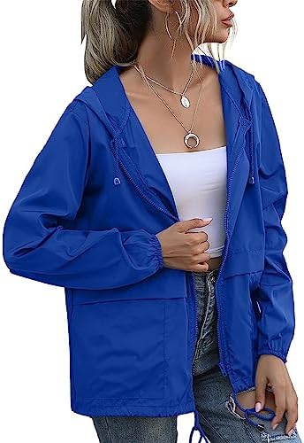 Rain Jackets for Women, Lightweight Zip Up Hiking Travel Cycling Hooded Waterproof Raincoat