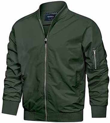 anzerll Men’s Flight Bomber Jacket Casual Lightweight Softshell Windbreaker Slim Fit Varsity Jacket Coat