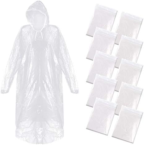 Roctee 10 Pack Rain Ponchos with Drawstring Hood, Emergency Disposable Rain Ponchos Family Pack for Adult Men and Women