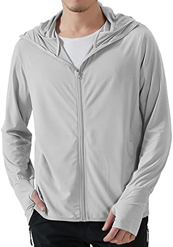 Locachy Men’s UPF 50+ Sun Protection Outdoor Lightweight Full Zip Hoodie Jacket Long Sleeve Fishing Hiking Performance Shirt