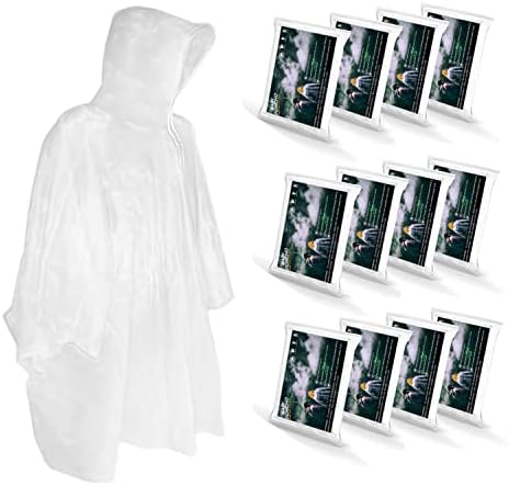 Disposable Rain Ponchos for Adult, Waterproof Plastic and Drawstring Hood, Clear