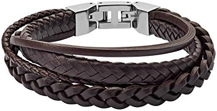 Fossil Men’s Casual Stainless Steel and Genuine Leather Bracelet