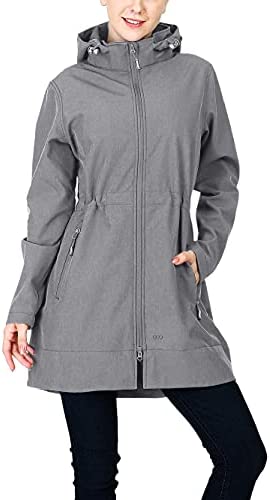 33,000ft Women’s Waterproof Softshell Long Rain Jacket with Hood Fleece Lined Windproof Windbreaker