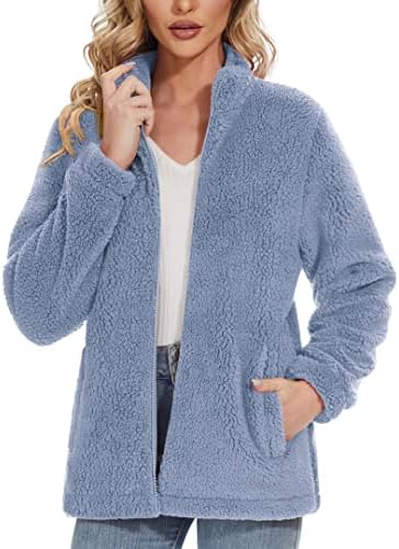 MAGCOMSEN Women Sherpa Jacket Full-Zip Fuzzy Fleece Teddy Casual Coats Zip Pockets Winter Warm Soft Jackets