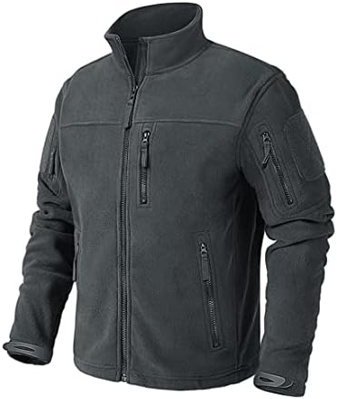 CRYSULLY Men’s Full-Zip Tactical Jacket Soft Winter Fleece Coat with Zipper Pockets