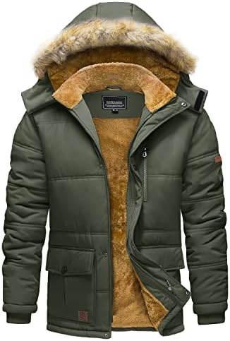 TACVASEN Men’s Winter Jacket with Hood Water Repellent Windproof Thicken Parka Snow Ski Coat