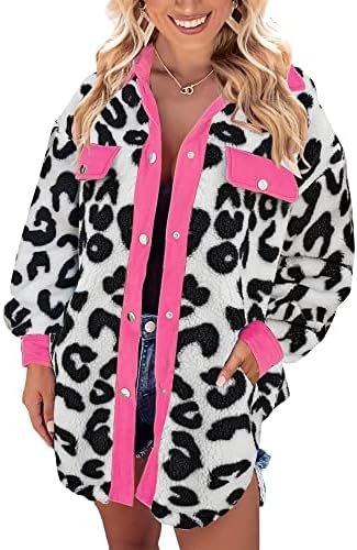 LookbookStore Womens Shacket Jacket Oversized Fleece Sherpa Winter Coats Faux Fur Leopard Cardigan
