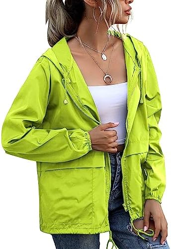 Rain Jackets for Women, Lightweight Zip Up Hiking Travel Cycling Hooded Waterproof Raincoat