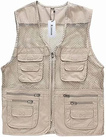 Rizanee Unisex Mesh Breathable Fishing Vest, Multi-Pockets Photography Travel Hiking Waistcoat Jacket for Adults and Youth