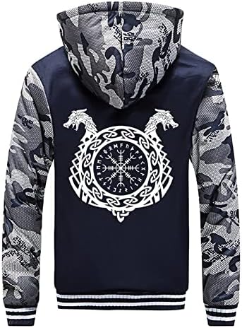 Men Fleece Warm Viking Dragon Tattoo Zip Hoodies, Winter Thick Large Hoodie Jacket, Casual Harajuku Tops