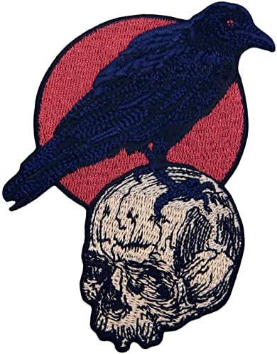 The Raven On The Skull Patch Embroidered Applique Badge Iron On Sew On Emblem