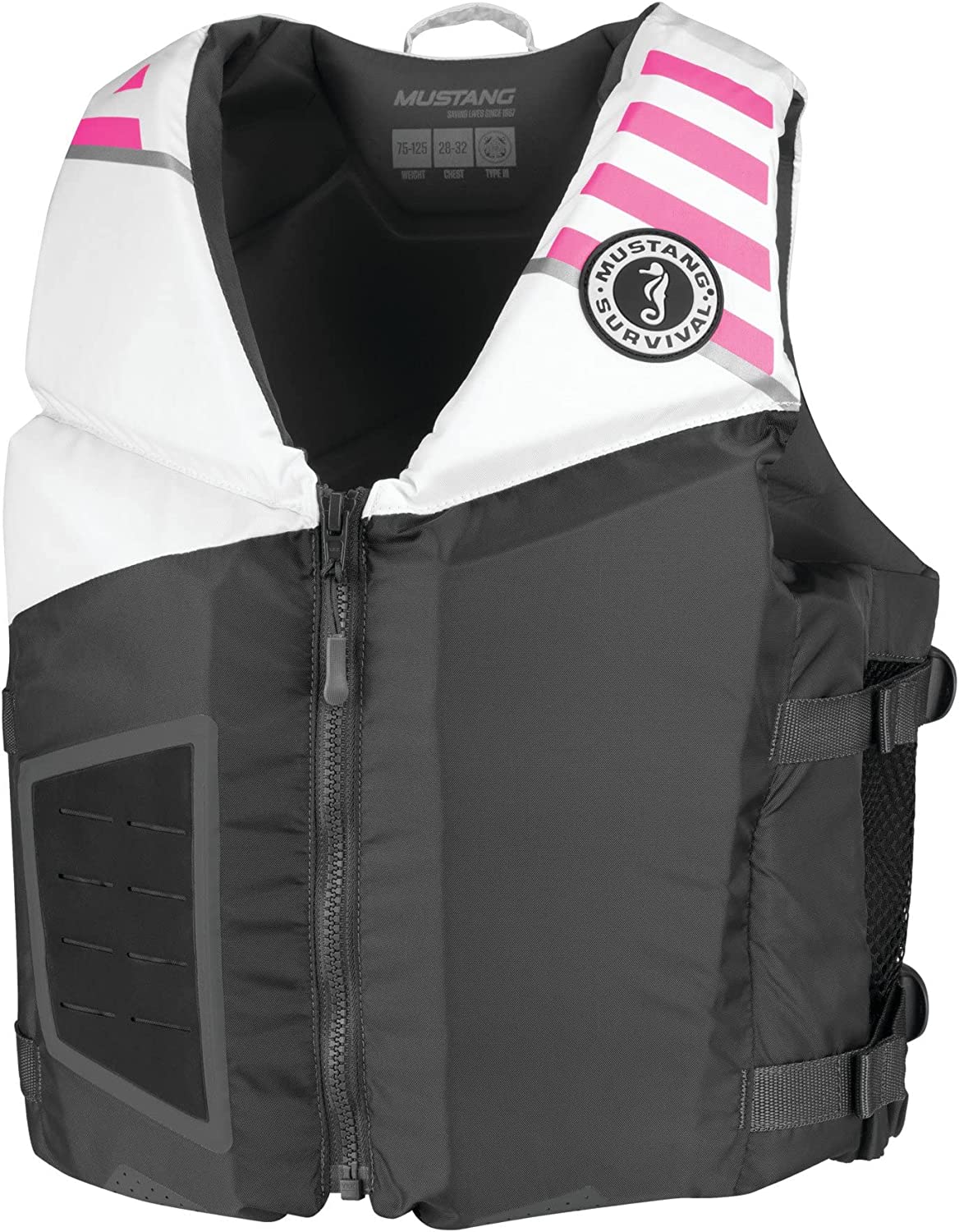 Mustang Survival – Rev Young Adult Foam Vest – Gray, White, Pink, Young Adult (88 lb. – 110 lb.)