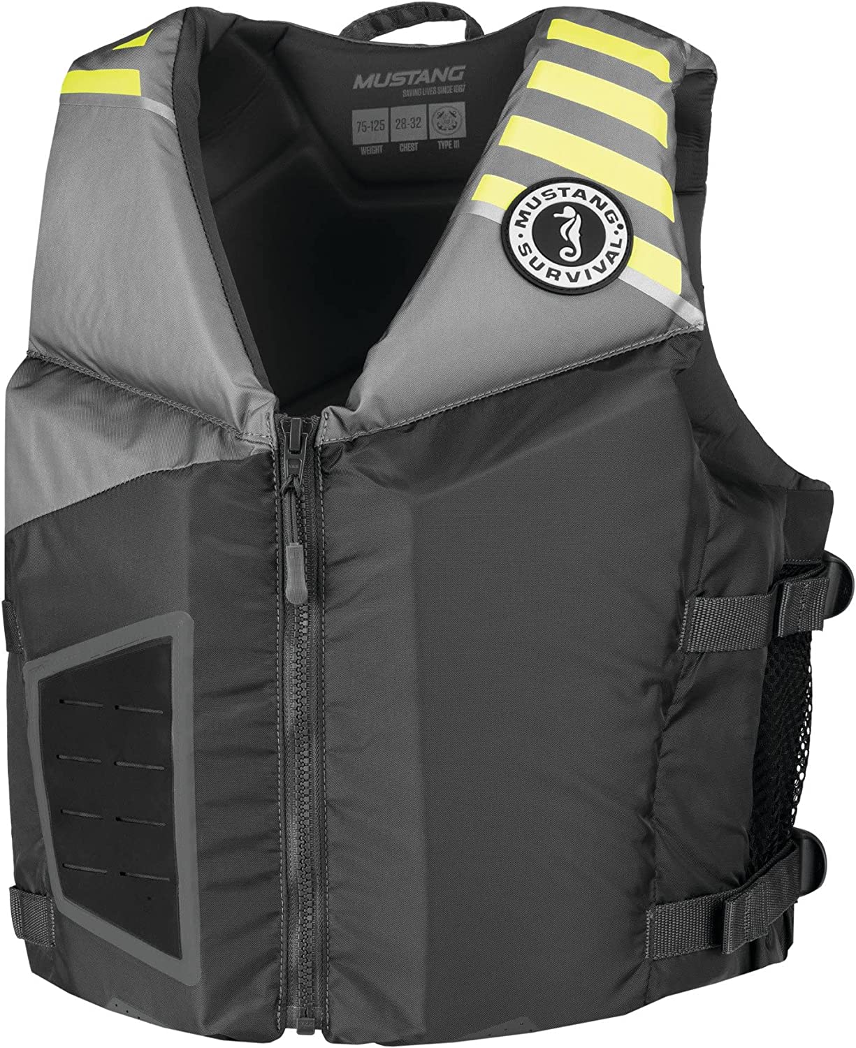 Mustang Survival – Rev Young Adult Foam Vest – Gray- Fluorescent Yellow Green, Young Adult (88 lb. – 110 lb.)