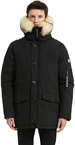 PUREMSX Men’s Vegan Down Jacket Parka Insulated Thicken Fur Hooded Heavy Duty Overcoat
