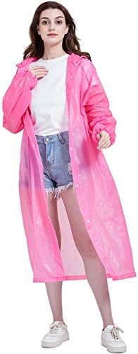 Makonus Raincoat for Adults, Portable EVA Rain Jacket Reusable Rain Ponchos for Women with Hood and Elastic Cuff Sleeves