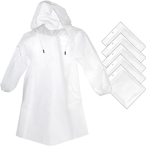 Cosowe Rain Ponchos Disposable for Adults Kids, Clear Emergency Raincoats with Hood Drawstring Sleeves