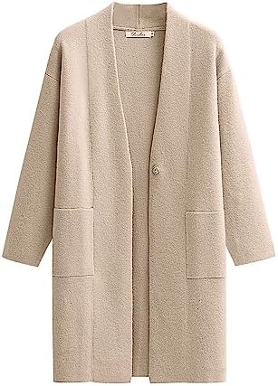 Prinbara Womens Fuzzy Cardigan Open Front Long Sleeve Single Button Fleece Sweaters Jacket Trendy Coat with Pockets