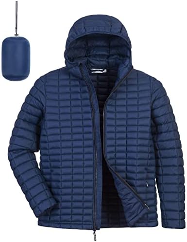 33,000ft Men’s Thermolite Packable Hooded Quilted Puffer Jacket, Lightweight Warm Puffy Insulated Winter Coat
