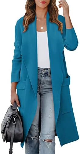 ANRABESS Women’s Casual Long Sleeve Draped Open Front Knit Pockets Long Cardigan Jackets Sweater