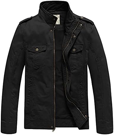 WenVen Men’s Casual Washed Cotton Military Jacket