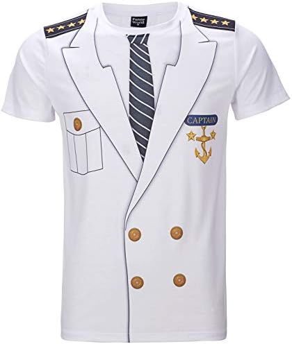 Funny World Men’s Captain T-Shirt Graphic Short Sleeve Yacht Party Costume