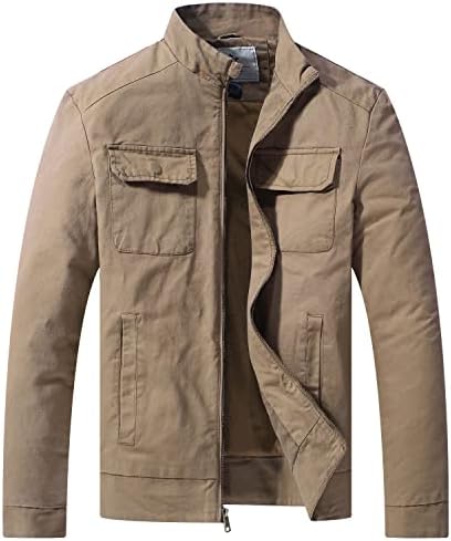WenVen Mens Slim Utility Coat Spring Business Casual Military Jacket (Khaki, S)