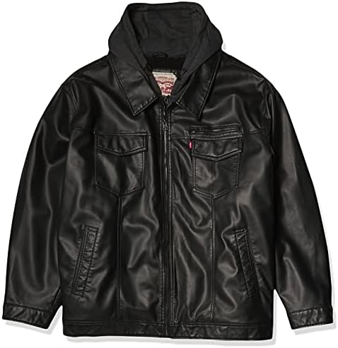 Levi’s Men’s Big & Tall Faux Leather Trucker Hoody with Sherpa Lining (Regular & Big & Tall Sizes)
