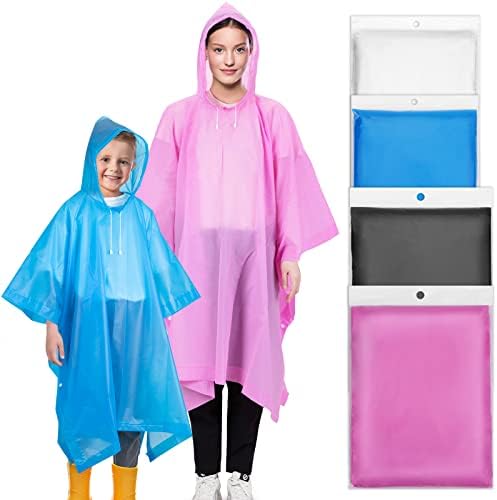 KAUND Ponchos Family Pack Reusable Emergency Rain Poncho for Adults and Kids with Drawstring Hood