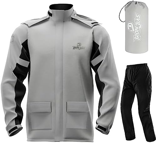 IRON JIA’S Rain Suit, Motorcycle Rain Gear Suit for Men & Women, Jackets & Pants Reflective Waterproof Breathable Rainsuit