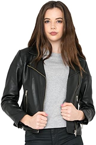 Captain Cory Womens Robotic Style Fringed Black Lambskin Genuine Leather Jacket, Biker Jacket