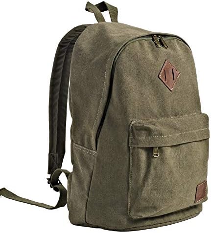 seemeroad Canvas College Durable Rucksack, Laptop Backpack, Travel Notebook Bag, for Men Women Military Green