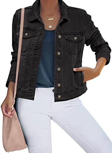 luvamia Women’s Basic Button Down Stretch Fitted Long Sleeves Denim Jean Jacket
