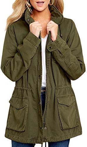 Soulomelody Womens Military Safari Anorak Jacket Hoodies Zip Up Parka Casual Drawstring Coat with Pockets