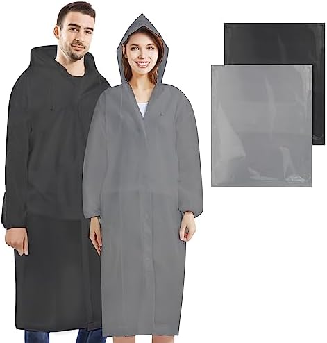 2 Pcs Rain Ponchos for Adults Reusable, White Color EVA Raincoats for Women Men with Drawstring Hood and Sleeves, Rain Coats