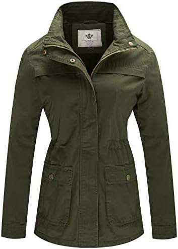 WenVen Women’s Casual Military Jacket Cotton Stand Collar Utility Anorak Coat