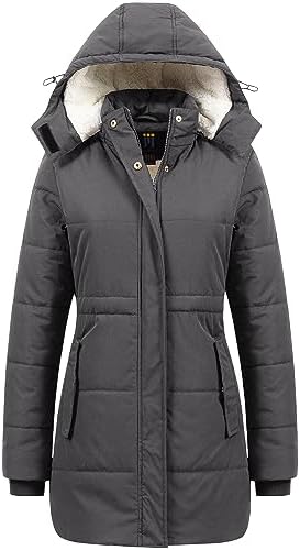 CREATMO US Women’s Thicken Sherpa Winter Coat Puffy Warm Snow Jacket With Removable Hood