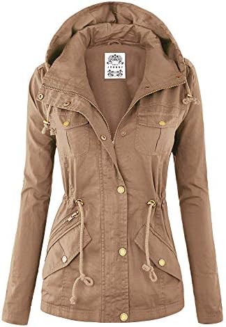 Made By Johnny Women’s Casual Military Anorak Jacket Safari Utility – Lightweight Detachable Hoodie