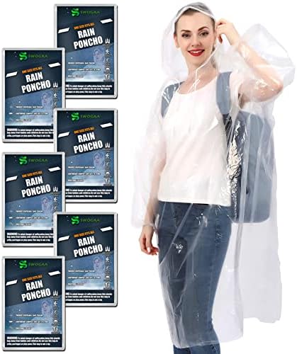 Disposable Rain Ponchos for Adults (6 Pack) – 50% Extra Thicker Men or Women Waterproof Emergency Rain Ponchos with Hood – Lightweight Universal Design – Clear