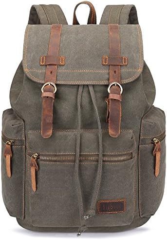Bluboon Vintage Backpack Leather Trim Casual Bookbag Men Women Laptop Travel Rucksack