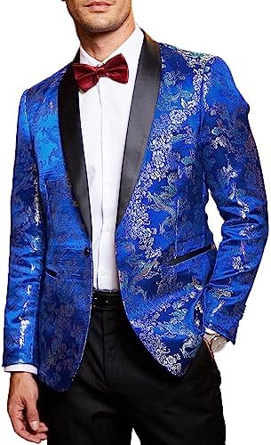 COOFANDY Men’s Floral Dress Suit Luxury Embroidered Wedding Blazer Dinner Tuxedo Jacket for Party